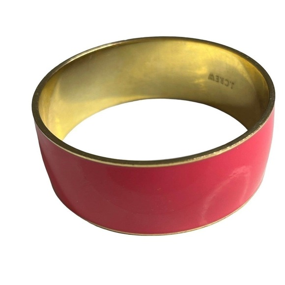 Vintage 2000's Y2K J. Crew Bright Hot Pink Enamel Wide Bangle Bracelet - Picture 2 of 7